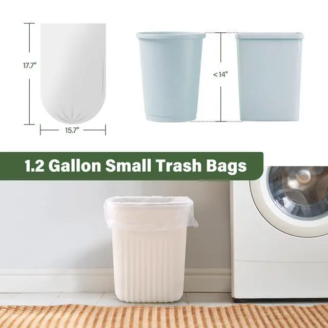 Alt view image 2 of 7 - 1.2 Gallon Trash Bags, Unscented Strong Small Trash Bags Bathroom, Small Garbage Bags for Bathroom Can, White Trash Can Liners 100 Count