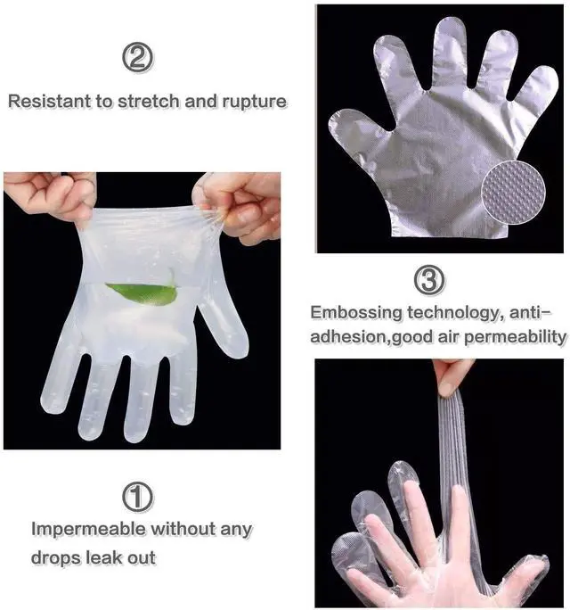 Alt view image 5 of 6 - 500pcs Disposable Plastic Gloves, Latex Free Powder Free Clear Polyethylene Hand Gloves Non-Sterile for Cleaning Cooking, Hair Coloring, Dishwashing, Food Handling, Large 500 Count (Pack of 1)