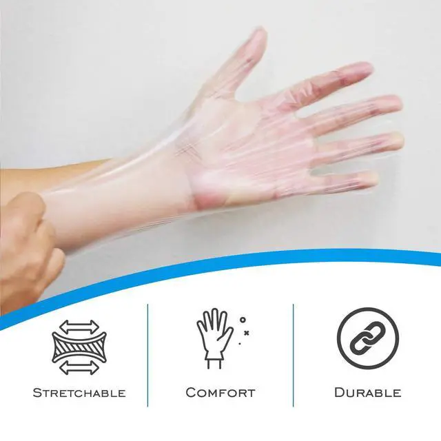 Alt view image 3 of 6 - Stretchable Plastic TPE Food Service Gloves (Large, 200 pcs) (Clear) Powder-Free, Latex-Free