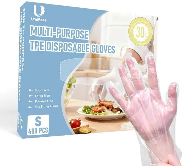 Main image of 400 PCS Disposable TPE Gloves - Clear/White Plastic, Food Safe, Latex-Free, Powder-F (M)