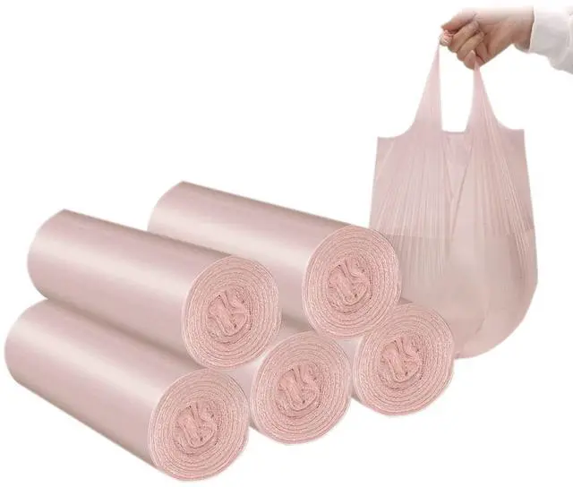 Main image of 4 GALLON Bathroom Trash Bags 100 Counts Small HANDLES Garbage Bags for Office, Kitchen,Bedroom Waste Bin,Colorful Portable Strong Rubbish Bags (Rose gold 100Counts)