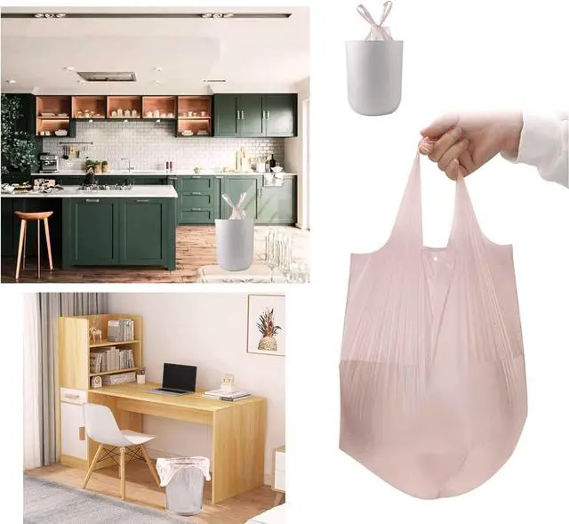 Alt view image 2 of 5 - 4 GALLON Bathroom Trash Bags 100 Counts Small HANDLES Garbage Bags for Office, Kitchen,Bedroom Waste Bin,Colorful Portable Strong Rubbish Bags (Rose gold 100Counts)