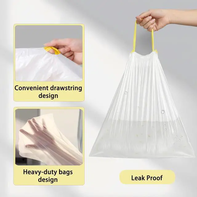 Alt view image 2 of 6 - 4 Gallon Trash Bags Drawstring, Fresh Scent, 1.5 Mil Thick - Small White Can Liners for Bathroom, Kitchen, Bedroom, Office, Pet Waste - Leak Proof, Tear-Resistant (58 Count)