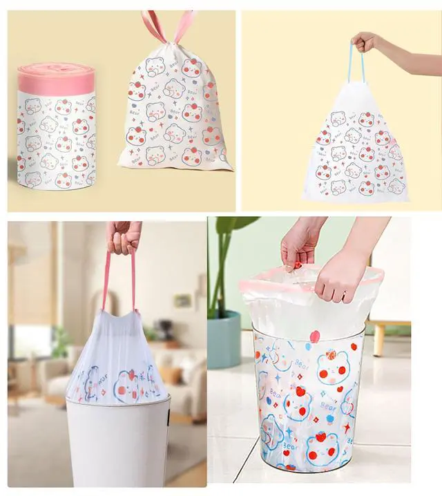 Alt view image 6 of 7 - 4 Gallon Trash Bags 75 Count- Drawstring small trash Bags 1.1mil Thick for Bathroom, Kitchen, Bedroom, Office Toilet Home (White-pink, 75Counts)