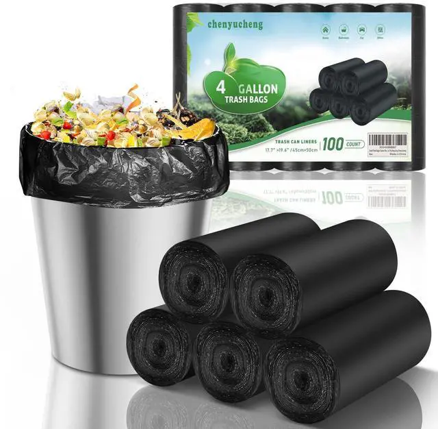 Main image of Small Trash Bags 4 Gallon Biodegradable - Black Garbage Bag For Bathroom Can Unscented Kitchen Office Car Compostable Waste Basket Liners 100 count Mini Tiny Recycling Chenyucheng