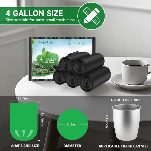 Alt view image 3 of 6 - Small Trash Bags 4 Gallon Biodegradable - Black Garbage Bag For Bathroom Can Unscented Kitchen Office Car Compostable Waste Basket Liners 100 count Mini Tiny Recycling Chenyucheng
