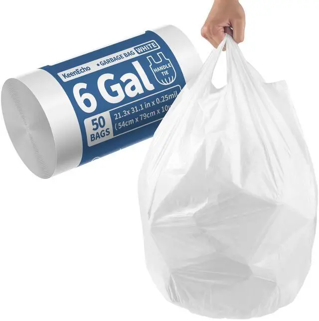 Main image of Small Trash Bags with Handles (1.2/2/2.6/3/4/5/6/8/13 Gallon) - Ocean Plastic Upcycling - Plastic Garbage Bags, Can Bin & Waste Basket Liner for Kitchen, Bathroom, Office&Pets 6 Gal 50 Count