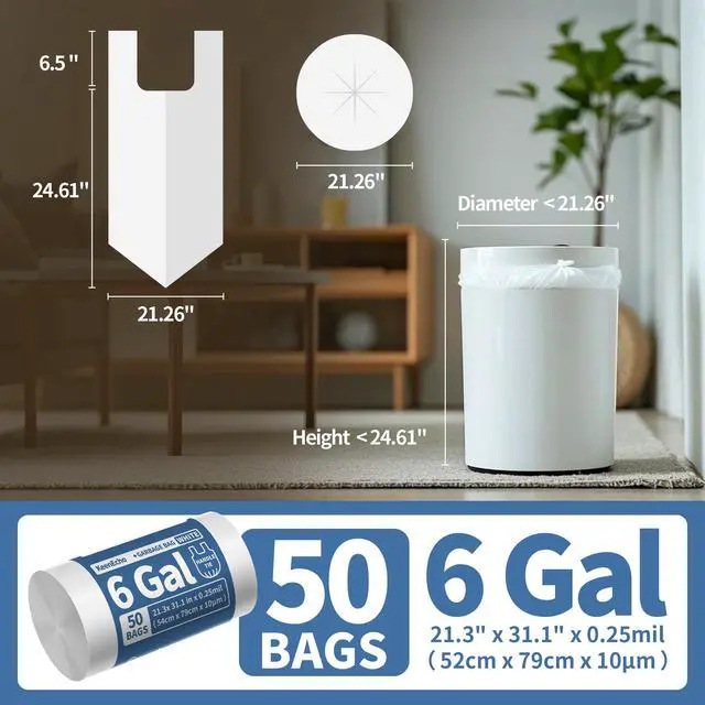 Alt view image 7 of 7 - Small Trash Bags with Handles (1.2/2/2.6/3/4/5/6/8/13 Gallon) - Ocean Plastic Upcycling - Plastic Garbage Bags, Can Bin & Waste Basket Liner for Kitchen, Bathroom, Office&Pets 6 Gal 50 Count