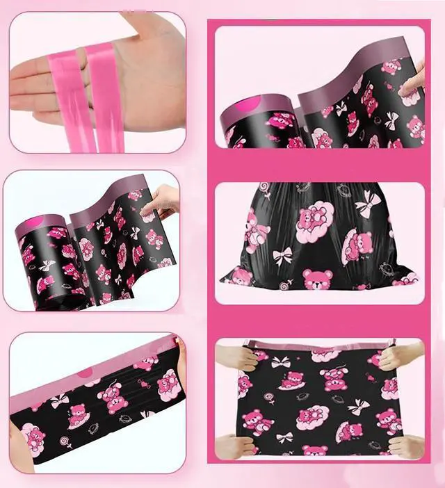 Alt view image 3 of 7 - 50pcs 4 Gallon Trash Bags Drawstring Tear-Free Separated Plastic Can Liner for Bathroom Office Home Bedroom Small Garbage Basket Bags (Black Pink, 50Counts)