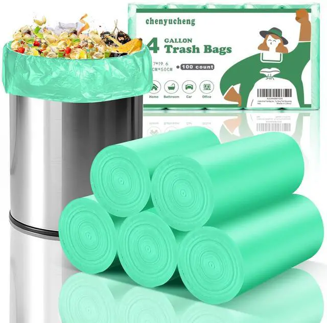 Main image of 4 Gallon Small Trash Bag Bathroom Green 100 count Unscented