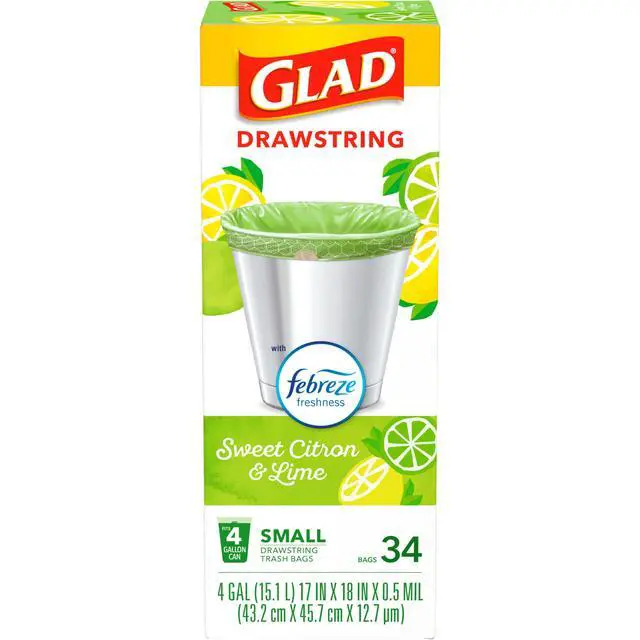 Alt view image 7 of 7 - Small Kitchen Drawstring Trash Bags, 4 Gallon, Febreze Sweet Citron & Lime, 34 Count