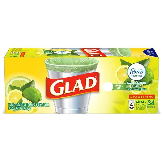 Alt view image 2 of 7 - Small Kitchen Drawstring Trash Bags, 4 Gallon, Febreze Sweet Citron & Lime, 34 Count