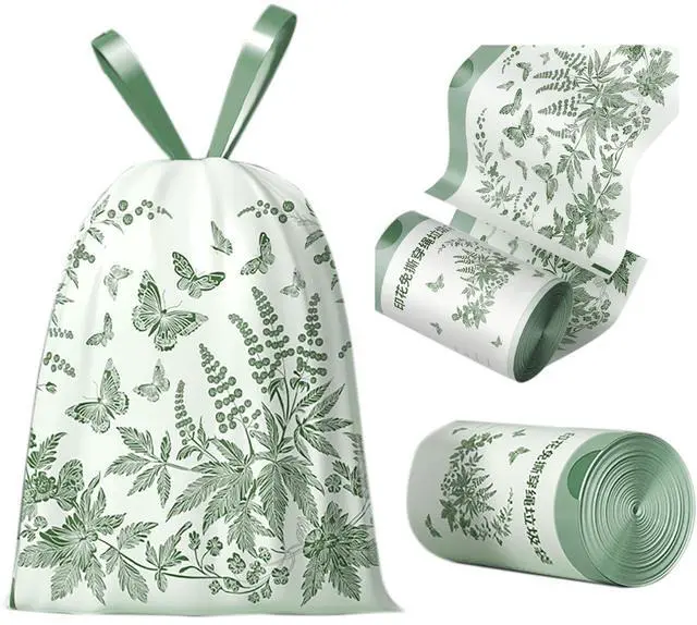 Main image of 4 Gallon Small Trash Bags No-Tearing Drawstring 1.1 Mil Thick - 64 Count Small Garbage Bags Wormwood scent for Bathroom Kitchen Toilet Home Office and Bedroom (Green 64 Count)