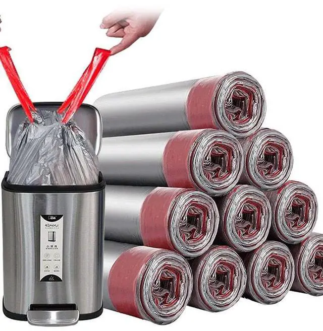 Main image of Trashs Bag Drawstring Garbage Bags-Coocn Thicker Heavy Bathroom Trash can Liners for Bedroom Home Kitchen 50 Counts ,4-6 Gallon (Gray)