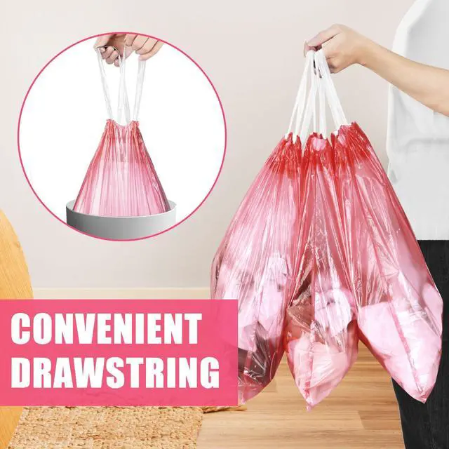 Alt view image 2 of 7 - 4 Gallon Trash Bags Drawstring 100 Count, JUKFITA Extra Strong Small Garbage Bags, Unscented Trash Can Liners for Bathroom Restroom Office Kitchen, Red