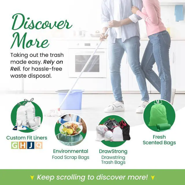 Alt view image 7 of 7 - 4 Gallon Trash Bags Drawstring (50 Count) | Citrus Scented Small Trash Bags | Garbage Liners for Bathroom Can | 2 Gal - 3 Gallon - 4 Gal Small Can Liners (Green)