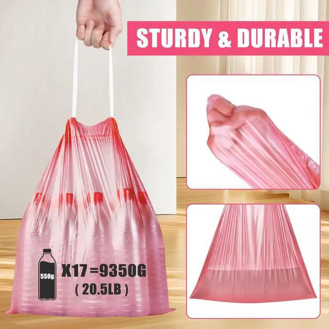 Alt view image 4 of 7 - 4 Gallon Trash Bags Drawstring 100 Count, JUKFITA Extra Strong Small Garbage Bags, Unscented Trash Can Liners for Bathroom Restroom Office Kitchen, Red