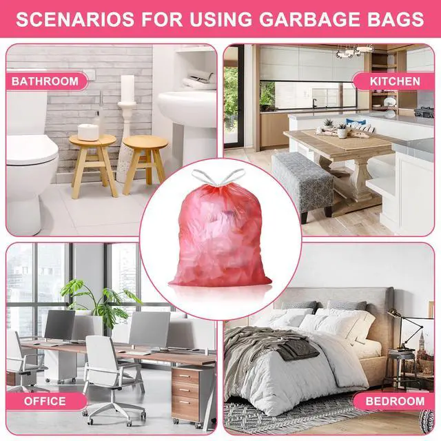 Alt view image 7 of 7 - 4 Gallon Trash Bags Drawstring 100 Count, JUKFITA Extra Strong Small Garbage Bags, Unscented Trash Can Liners for Bathroom Restroom Office Kitchen, Red