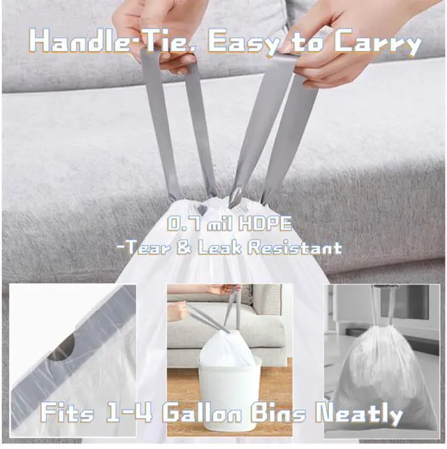 Alt view image 2 of 7 - 4 Gallon Small Trash Bags with Handles 100 Count, 0.7 Mil Leak-Proof Mini Garbage Bags, Unscented Bathroom Office Bin Liners, Fits 14 Gallon / 415 Liter Bins