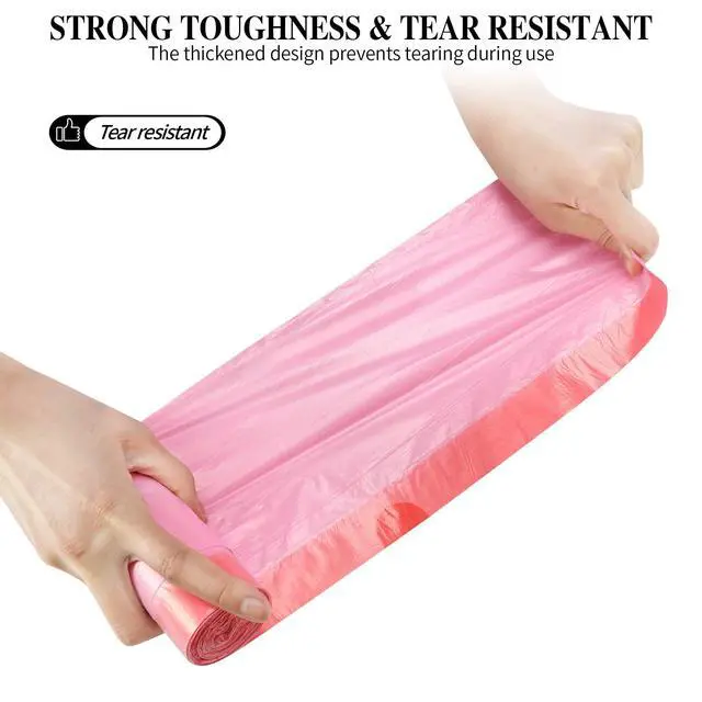 Alt view image 6 of 7 - 3Rolls Drawstring Small Trash Bags,4 Gallon Thicken Drawstring Small Garbage Bags for Kitchen,Bathroom,Bedroom,Home,Office Trash Cans60 Counts (Pink)