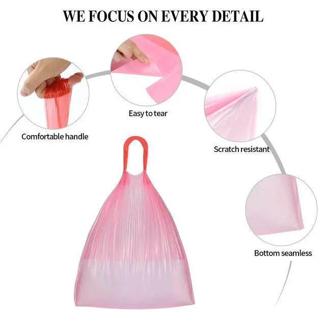 Alt view image 5 of 7 - 3Rolls Drawstring Small Trash Bags,4 Gallon Thicken Drawstring Small Garbage Bags for Kitchen,Bathroom,Bedroom,Home,Office Trash Cans60 Counts (Pink)