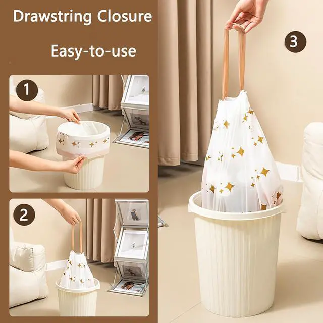 Alt view image 4 of 7 - 75pcs 4 Gallon Trash Bags Drawstring Tear-Free Separated for Bathroom Office Home Bedroom Small Garbage Basket Bags (Style A 75Pcs)