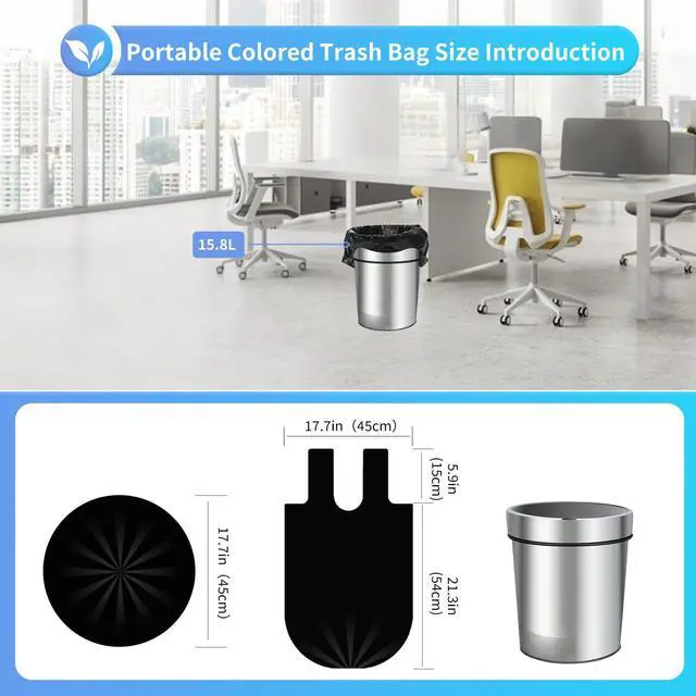 Alt view image 2 of 6 - 5Rolls 4Gallon Portable Trash Bags,Thicken Small Garbage Bags for Office,Bedroom,Kitchen Waste Bin(150Counts,Colorful)