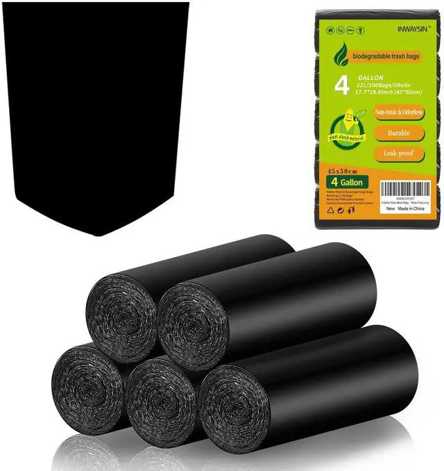 Main image of 4 Gallon Small Bathroom Black Trash-Bags - Compostable Mini Garbage Bags 100 Count Biodegradable Little Waste Basket Kitchen Office Car Unscented Tiny Liners Strong Thick Inwaysin