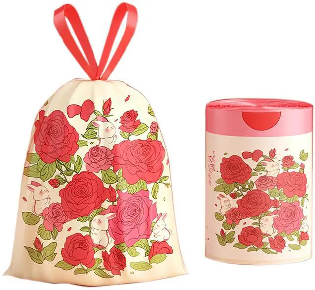 Main image of Rose Aroma Thickened Trash Bags, 80 Counts 4 Gallon 45x50Cm Kitchen Small No Tearing Required Bags with Drawstring for Bathroom, Office, Home Garbage Bags (Rose)