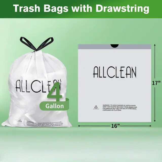 Alt view image 2 of 7 - Trash Bags 4 Gallon Small Kitchen Drawstring Bathroom Garbage Bags, Fit 2-4 Gal Bins,Extra Strong&Leak-Proof,Unscented&Recyclable Trash Can Liners for Bathroom Home Office Bedroom Lawn