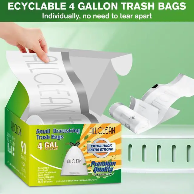 Alt view image 3 of 7 - Trash Bags 4 Gallon Small Kitchen Drawstring Bathroom Garbage Bags, Fit 2-4 Gal Bins,Extra Strong&Leak-Proof,Unscented&Recyclable Trash Can Liners for Bathroom Home Office Bedroom Lawn