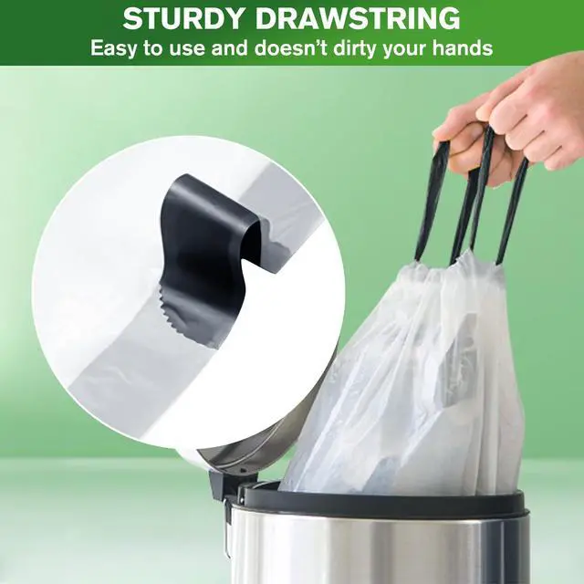 Alt view image 5 of 7 - Trash Bags 4 Gallon Small Kitchen Drawstring Bathroom Garbage Bags, Fit 2-4 Gal Bins,Extra Strong&Leak-Proof,Unscented&Recyclable Trash Can Liners for Bathroom Home Office Bedroom Lawn