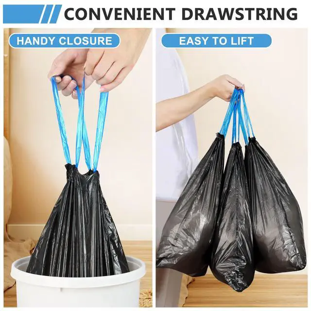 Alt view image 3 of 7 - 120 Count-4 Gallon Trash Bags Drawstring, Black Small Garbage Bags, JUKFITA Unscented Trash Can Liners, Strong Wastebasket Liner for Bathroom Toilet Office Bedroom