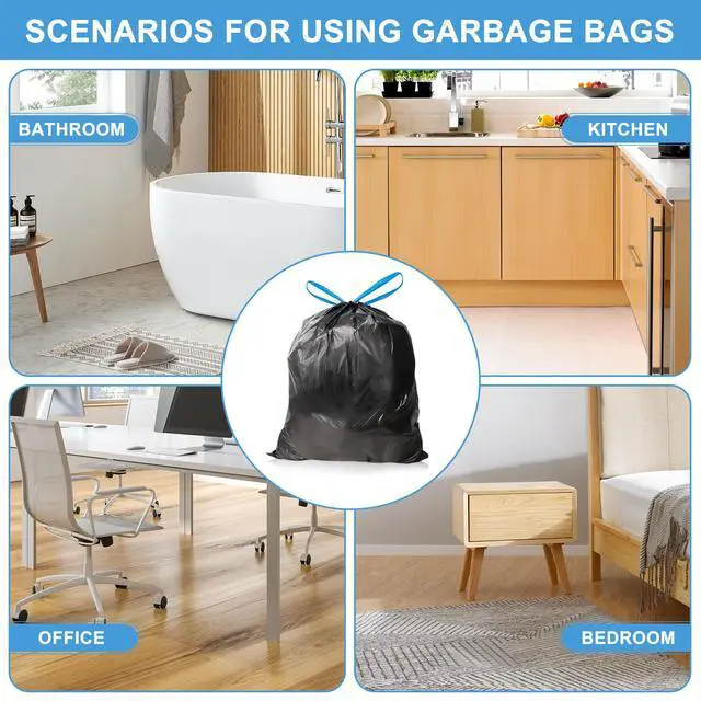 Alt view image 7 of 7 - 120 Count-4 Gallon Trash Bags Drawstring, Black Small Garbage Bags, JUKFITA Unscented Trash Can Liners, Strong Wastebasket Liner for Bathroom Toilet Office Bedroom