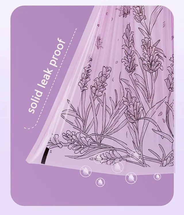 Alt view image 5 of 7 - 100pcs 2.6 Gallon Small Trash Bags Tearing-Free Drawstring for Bathroom Office Home Bedroom Trash Can with Purple Lavender Printed Garbage Basket Bags (2.6 Gallon Purple, 100 Count)
