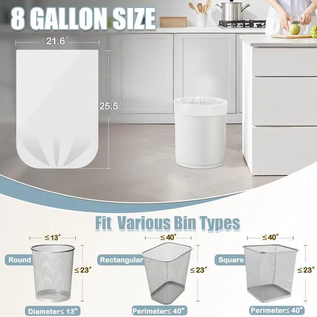 Alt view image 2 of 7 - 8 Gallon Trash Bags - 50 Count 8 Gal Medium Trash Bags, Unscented White 8 Gallon Garbage Bags for Office, Bedroom, Bathroom, Kitchen
