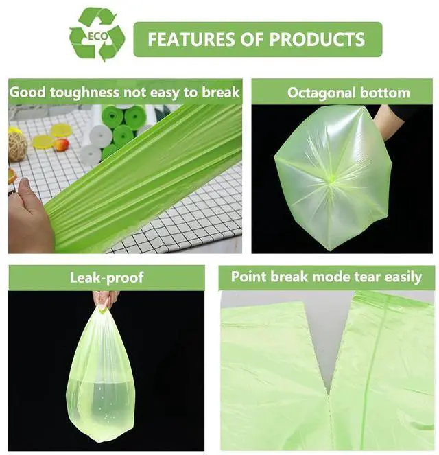 Alt view image 4 of 6 - Small Trash Bags 3 Gallon Biodegradable, Compostable Bathroom Trash Bags 100 Count Unscented Leak Proof Small Garbage Bags Strong Wastebasket Liners Bags for Home Kitchen Office Yard Car Pet Green