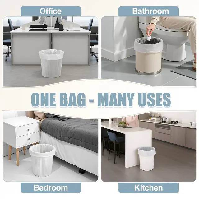Alt view image 5 of 7 - 8 Gallon Trash Bags - 50 Count 8 Gal Medium Trash Bags, Unscented White 8 Gallon Garbage Bags for Office, Bedroom, Bathroom, Kitchen