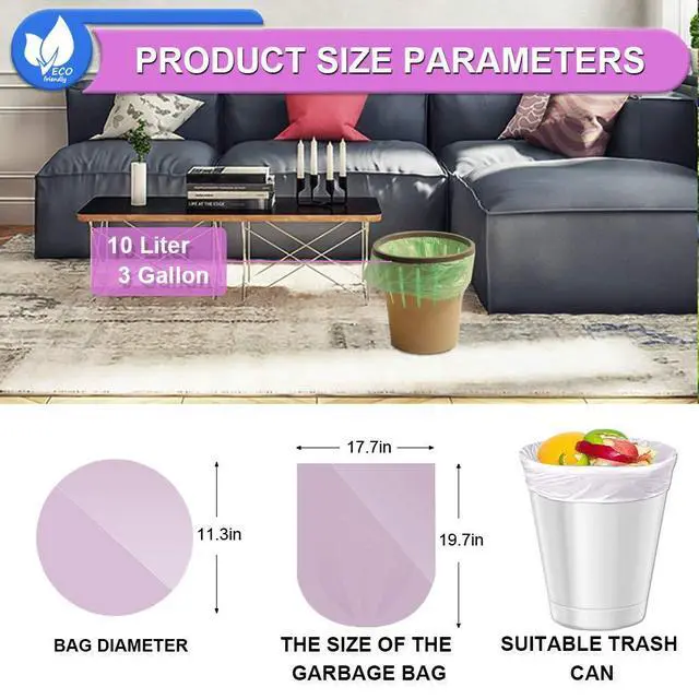 Alt view image 6 of 7 - Small Garbage Bags 2.6 Gallon Colorful Biodegradable Trash Bags,120 Counts Bathroom Garbage Bags Unscented Wastebasket Liners for Office, Bedroom,Living Room 7-10L