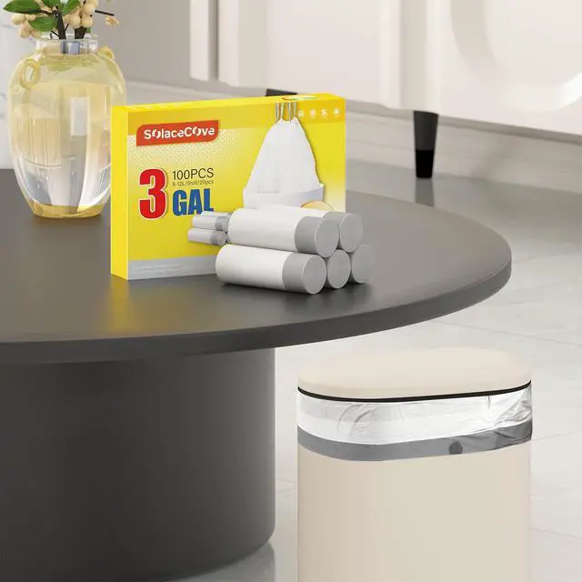 Alt view image 2 of 6 - Trash Bags with Drawstring Handles,1.6-3 Gallon Small Garbage Bags for Bathroom,100 Count Heavy Duty Kitchen Garbage Bag for Home Office,Odor Resistant