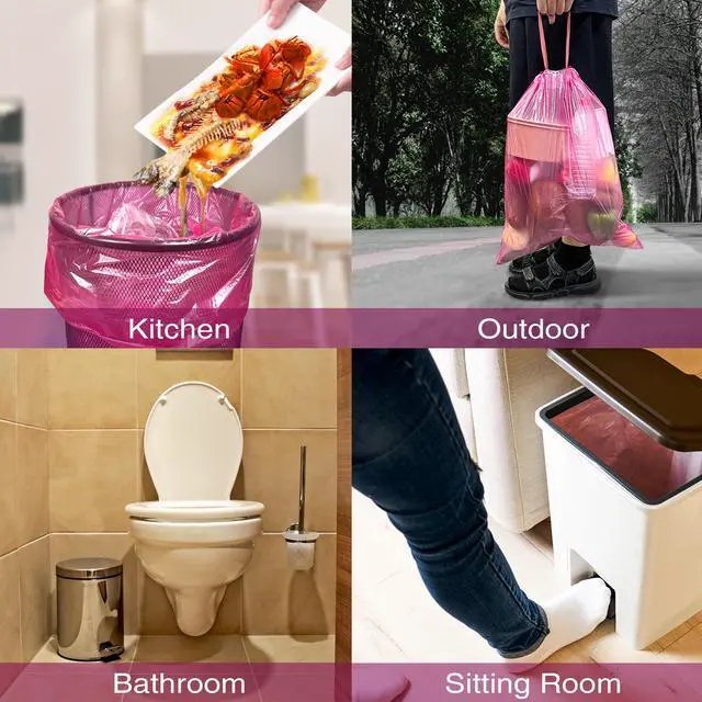 Alt view image 6 of 7 - 2.6 Gallon Small Trash Bags Bathroom, Thickened Drawstring Mini Garbage Bags for Home, Office, Kitchen, 60 Count
