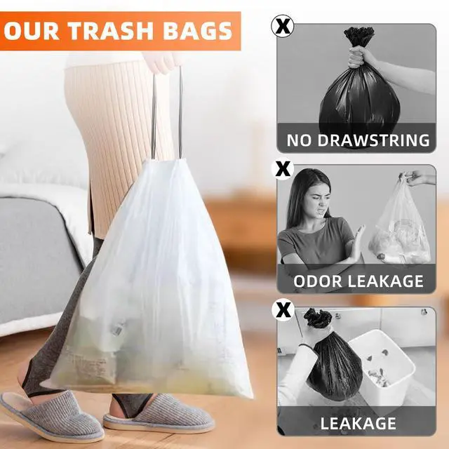 Alt view image 3 of 7 - 4 Gallon Drawstring Trash Bags, 80 Count - Small White Garbage Bags, Extra Strong & Thick, Tear & Leak Proof for Bathroom, Office, Bedroom, Kitchen Desk Bins(4 Gallon, 80 PCS)