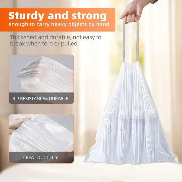 Alt view image 4 of 7 - 4 Gallon Drawstring Trash Bags, 80 Count - Small White Garbage Bags, Extra Strong & Thick, Tear & Leak Proof for Bathroom, Office, Bedroom, Kitchen Desk Bins(4 Gallon, 80 PCS)