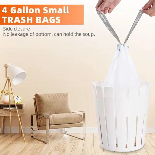 Alt view image 7 of 7 - 4 Gallon Drawstring Trash Bags, 80 Count - Small White Garbage Bags, Extra Strong & Thick, Tear & Leak Proof for Bathroom, Office, Bedroom, Kitchen Desk Bins(4 Gallon, 80 PCS)
