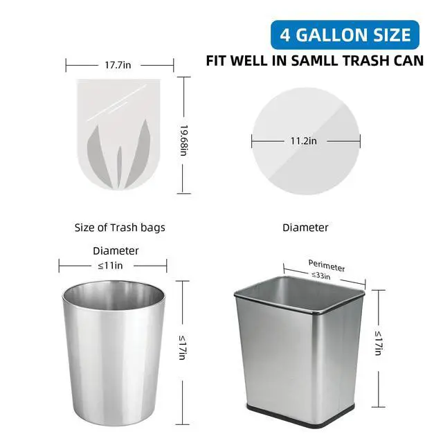 Alt view image 2 of 7 - 4 Gallon Clear Trash-Bag Small Garbage-Bags-Bathroom - Unscented Kitchen Plastic 100 Count Little Office Car Liners Tiny Waste Basket Strong Restroom Can Recycling Acqkunlo