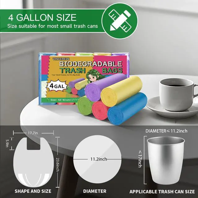 Alt view image 2 of 7 - 4 Gallon Small Bathroom Trash Bags Biodegradable With Handles