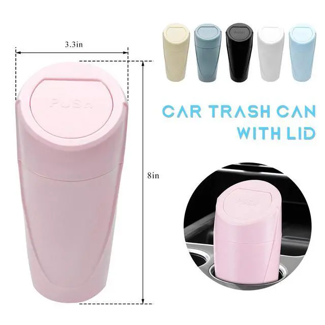 Alt view image 2 of 6 - Car Trash Can Bin with Lid, Leakproof Auto Cup Holder Garbage Bin Multipurpose Storage Organizer, Mini Portable Dustbin Side Door Garbage Can for Vehicle Home Office (Pink)