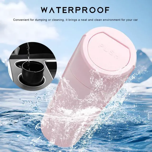 Alt view image 5 of 6 - Car Trash Can Bin with Lid, Leakproof Auto Cup Holder Garbage Bin Multipurpose Storage Organizer, Mini Portable Dustbin Side Door Garbage Can for Vehicle Home Office (Pink)