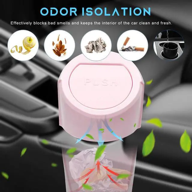 Alt view image 3 of 6 - Car Trash Can Bin with Lid, Leakproof Auto Cup Holder Garbage Bin Multipurpose Storage Organizer, Mini Portable Dustbin Side Door Garbage Can for Vehicle Home Office (Pink)