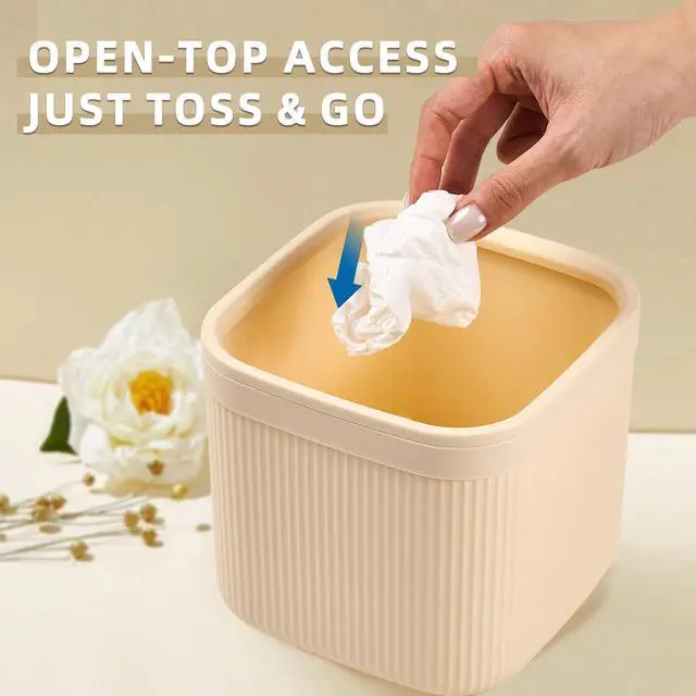 Alt view image 2 of 6 - Small Desktop Trash Can, 2.8L Open-Top Waste Basket, Milk White